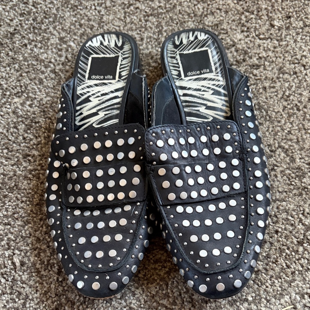 Dolce Vita Black and Silver Studded Women's Loafers